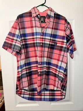 Cinch Men’s Pink & Blue Plaid Short-Sleeve Button-Down Shirt